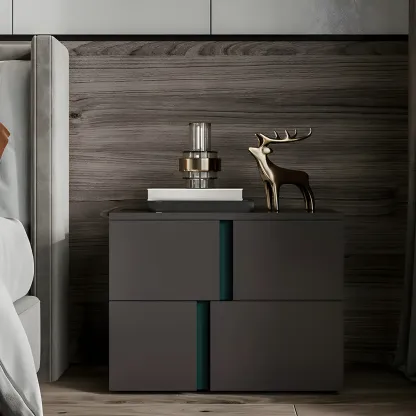 Modern Handle Free Brown Wood 2-Drawer Nightstand Image - 4