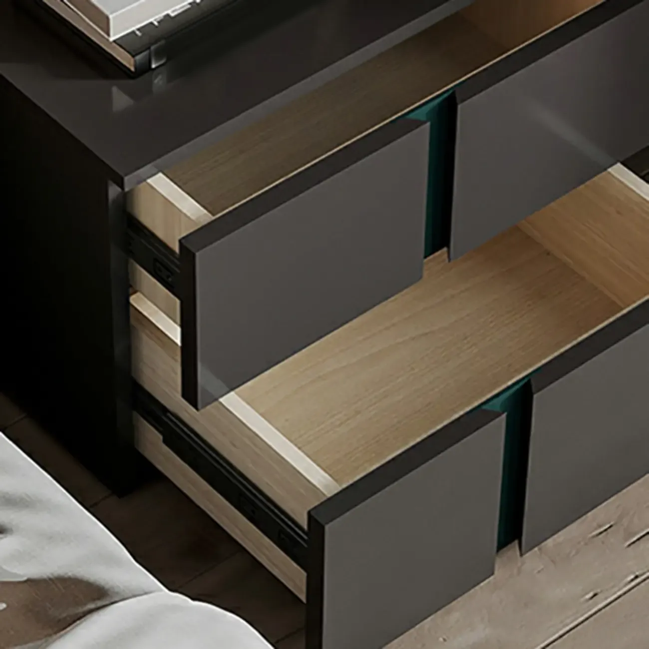 Modern Handle Free Brown Wood 2-Drawer Nightstand Image - 9