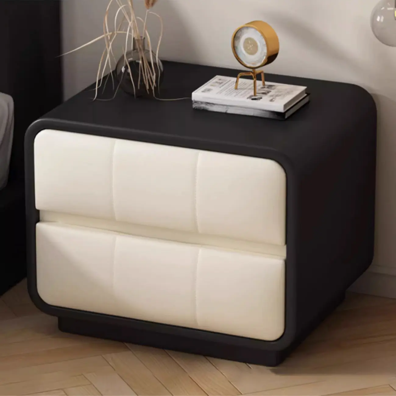 Modern Leather Wood Soft-Line 2 Drawer Nightstand Image - 1 | homeyfad
