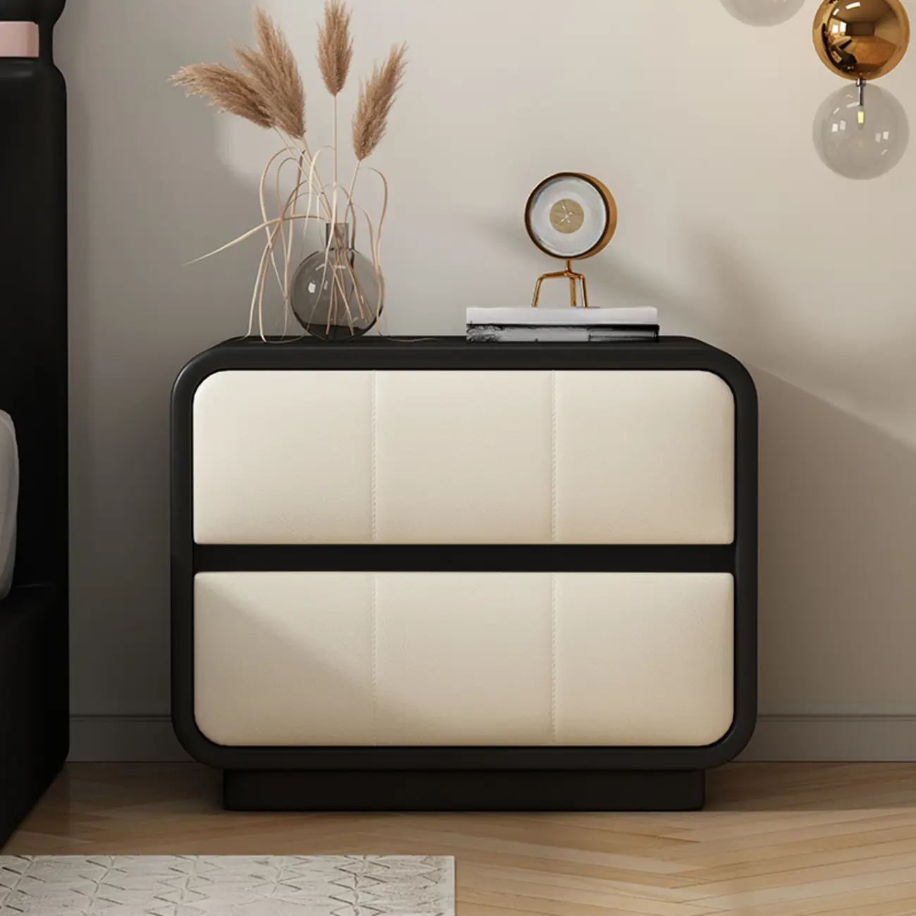 Modern Leather Wood Soft-Line 2 Drawer Nightstand Image - 4 | homeyfad