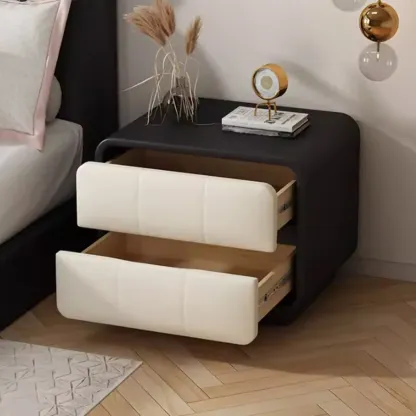 Modern Leather Wood Soft-Line 2 Drawer Nightstand Image - 5