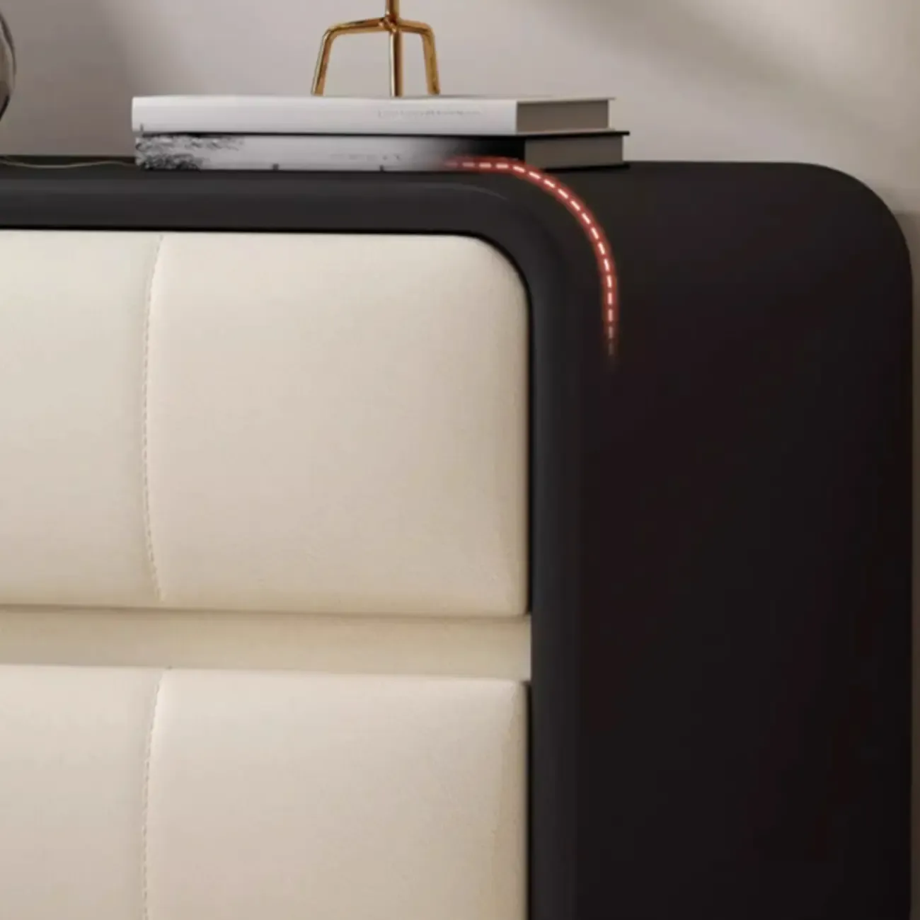 Modern Leather Wood Soft-Line 2 Drawer Nightstand Image - 11