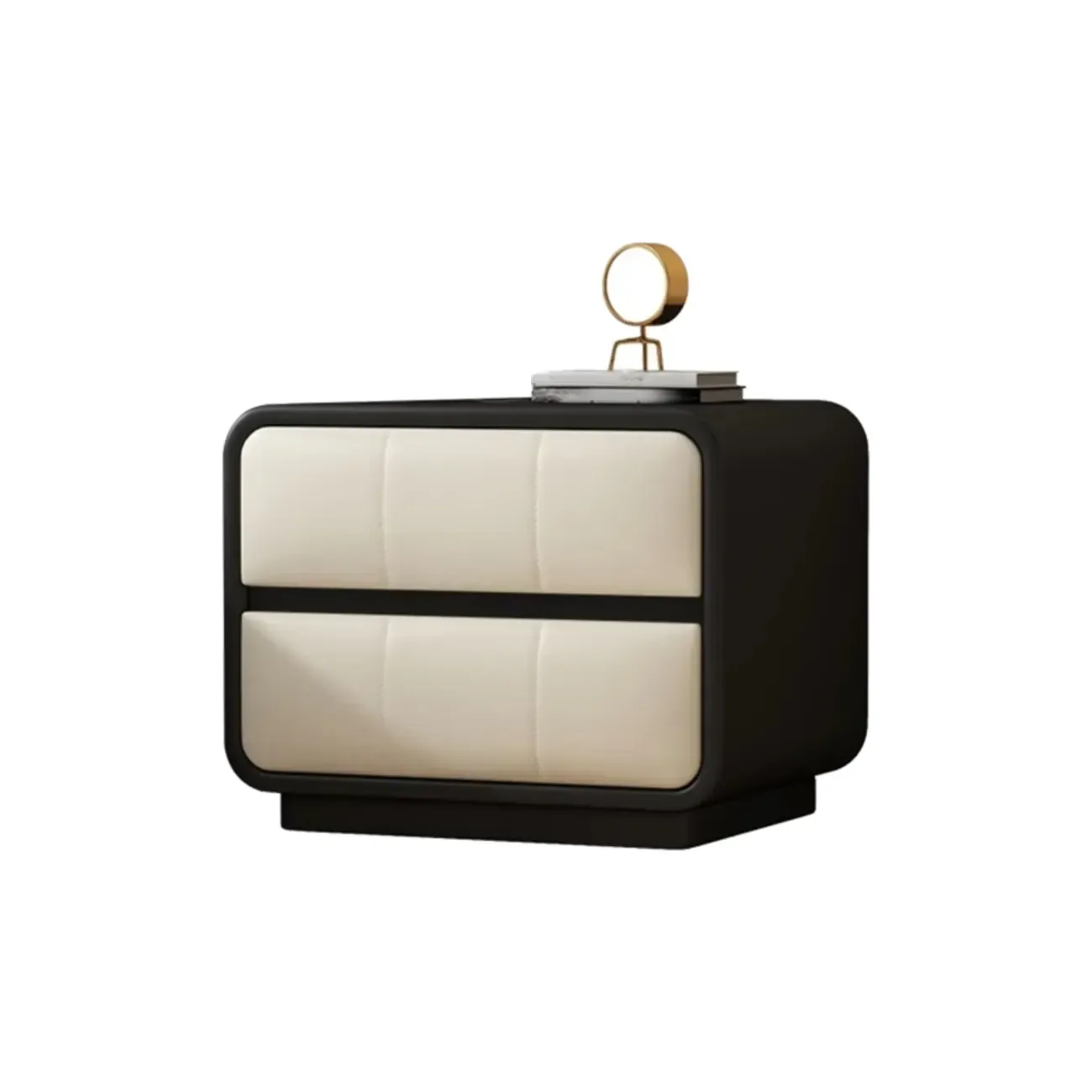 Modern Leather Wood Soft-Line 2 Drawer Nightstand Image - 10