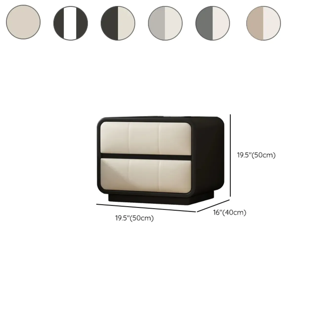 Modern Leather Wood Soft-Line 2 Drawer Nightstand Image - 16