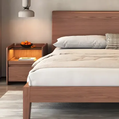 Nut-Brown Wood Glass Top Drawer Nightstand with Light Image - 8