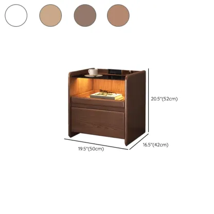 Nut-Brown Wood Glass Top Drawer Nightstand with Light #size