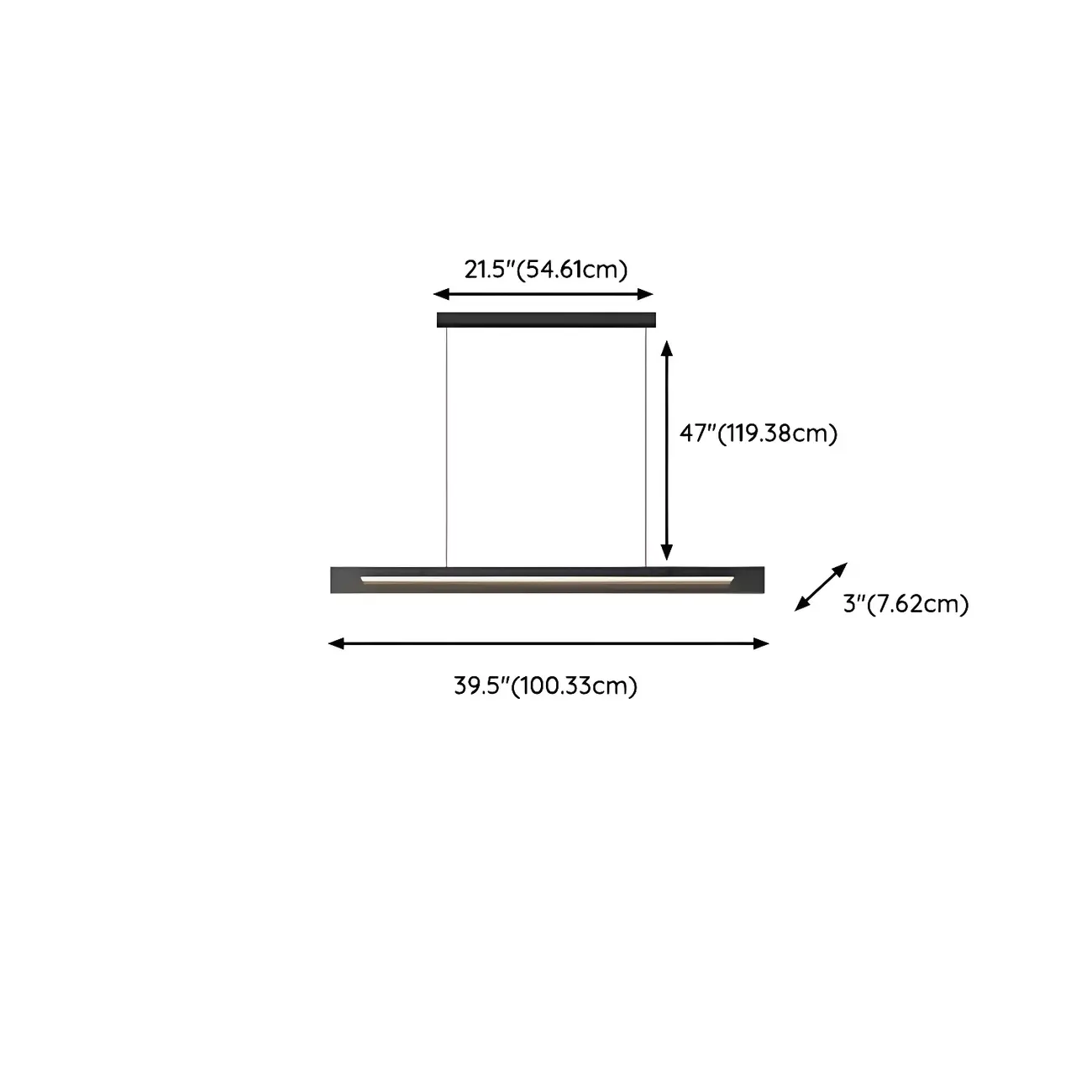 Modern Black Linear Dimmable LED Island Light for Kitchen #size