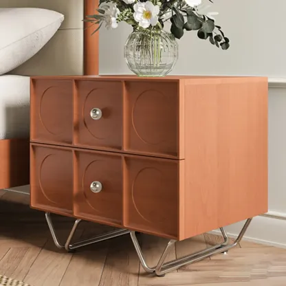 Sleek Black Wood Metallic Base & Handles 2 Drawers Nightstand Image - 3