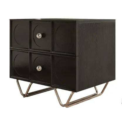 Sleek Black Wood Metallic Base & Handles 2 Drawers Nightstand Image - 6