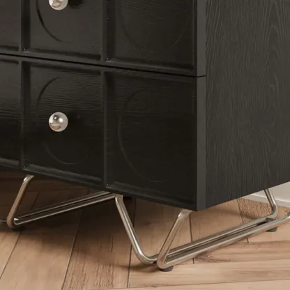 Sleek Black Wood Metallic Base & Handles 2 Drawers Nightstand Image - 10
