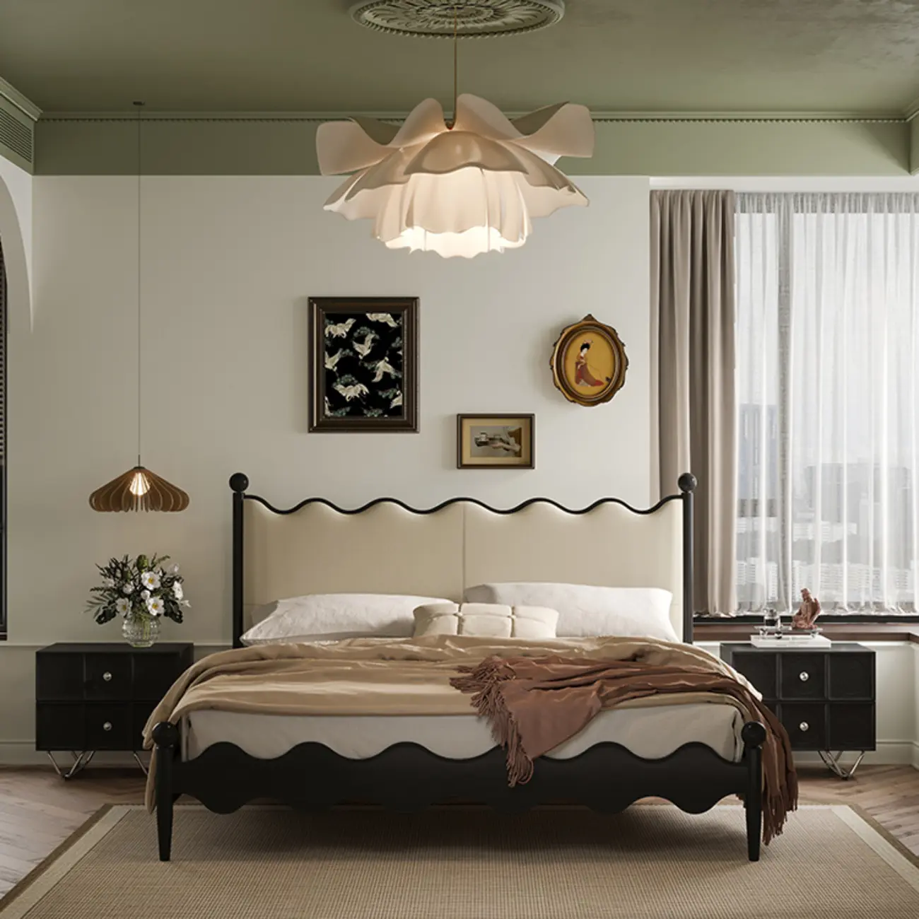 Sleek Black Wood Metallic Base & Handles 2 Drawers Nightstand Image - 5 | homeyfad