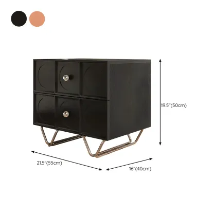Sleek Black Wood Metallic Base & Handles 2 Drawers Nightstand #size
