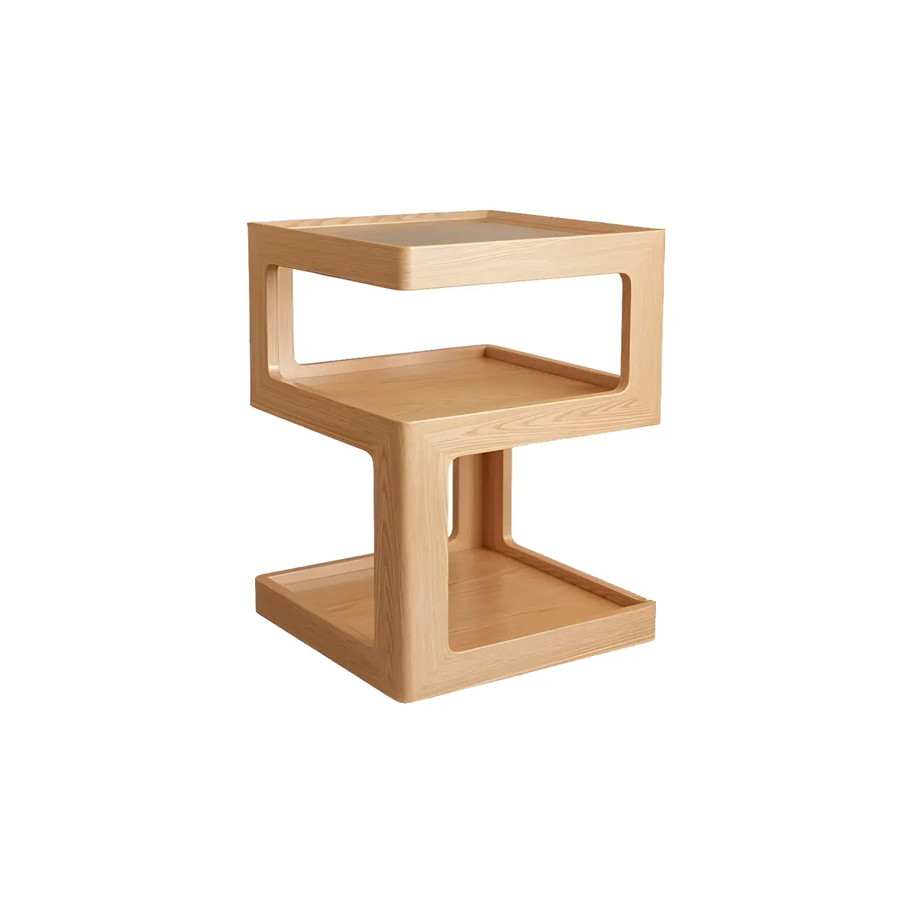 Narrow Wood and Glass Nut-Brown Shelves Nightstand with Light Image - 8 | homeyfad