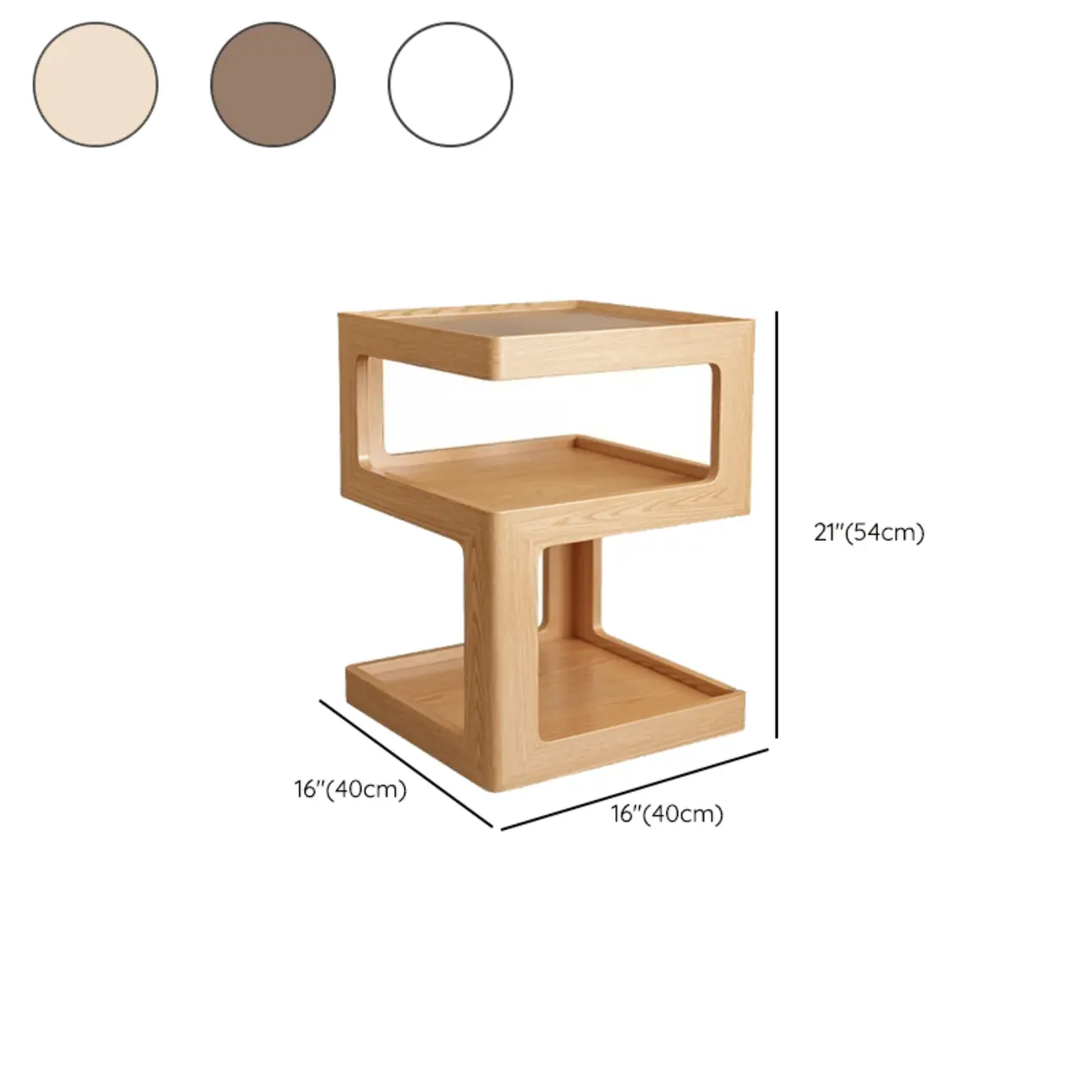 Narrow Wood and Glass Nut-Brown Shelves Nightstand with Light #size