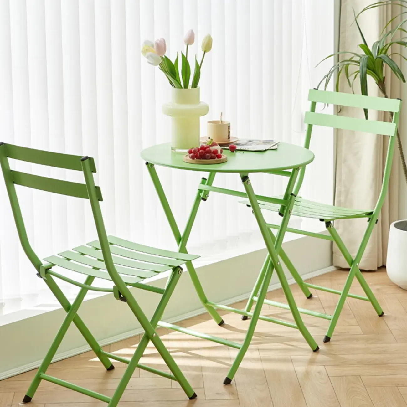 Foldable Metal Green outdoor Patio Dining Chairs Image - 1 | homeyfad