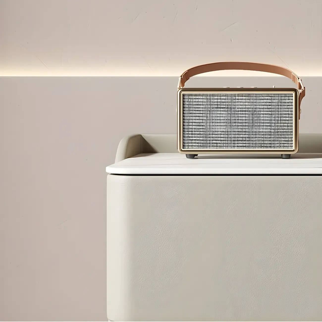 Modern Stone Top Leather Pine 2-Drawer Nightstand Image - 14