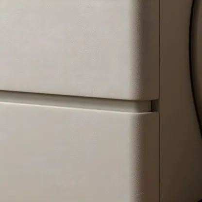 Modern Stone Top Leather Pine 2-Drawer Nightstand Image - 15