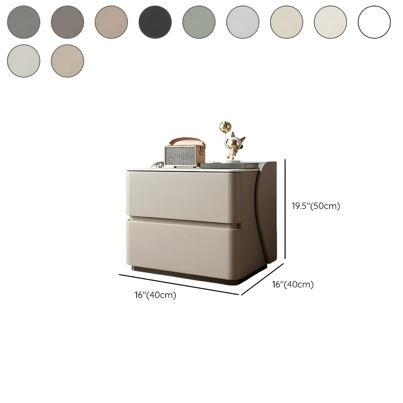 Modern Stone Top Leather Pine 2-Drawer Nightstand Image - 22 | homeyfad