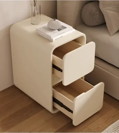 Simplistic 2 Tiers Vinyl Leather Nightstand with Drawer Storage Image - 3