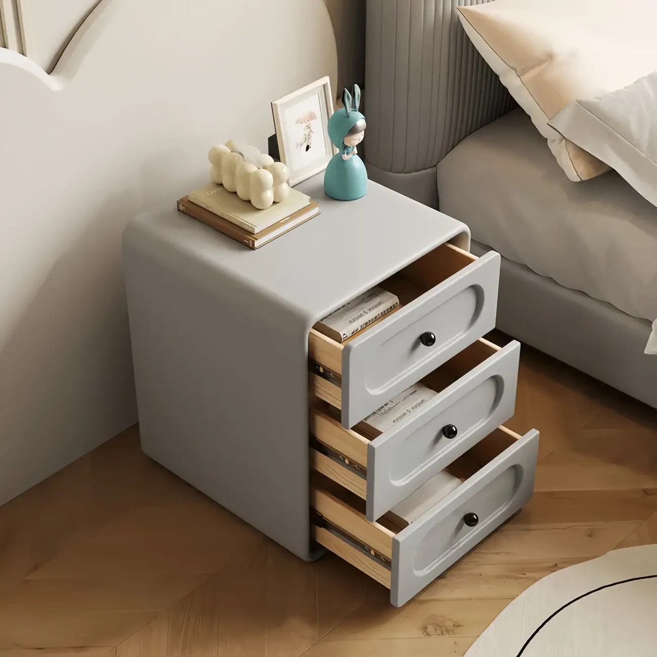 Modern Simple Style Bedside Cabinet Nightstand with 3 Drawers and Pine Countertop Image - 2 | homeyfad