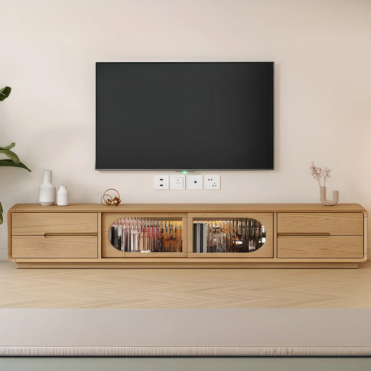 Modern Wood TV Stand with 4 Drawers & Cabinets Image - 1 | homeyfad