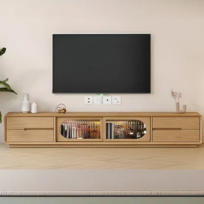 Modern Wood TV Stand with 4 Drawers & Cabinets Image - 1