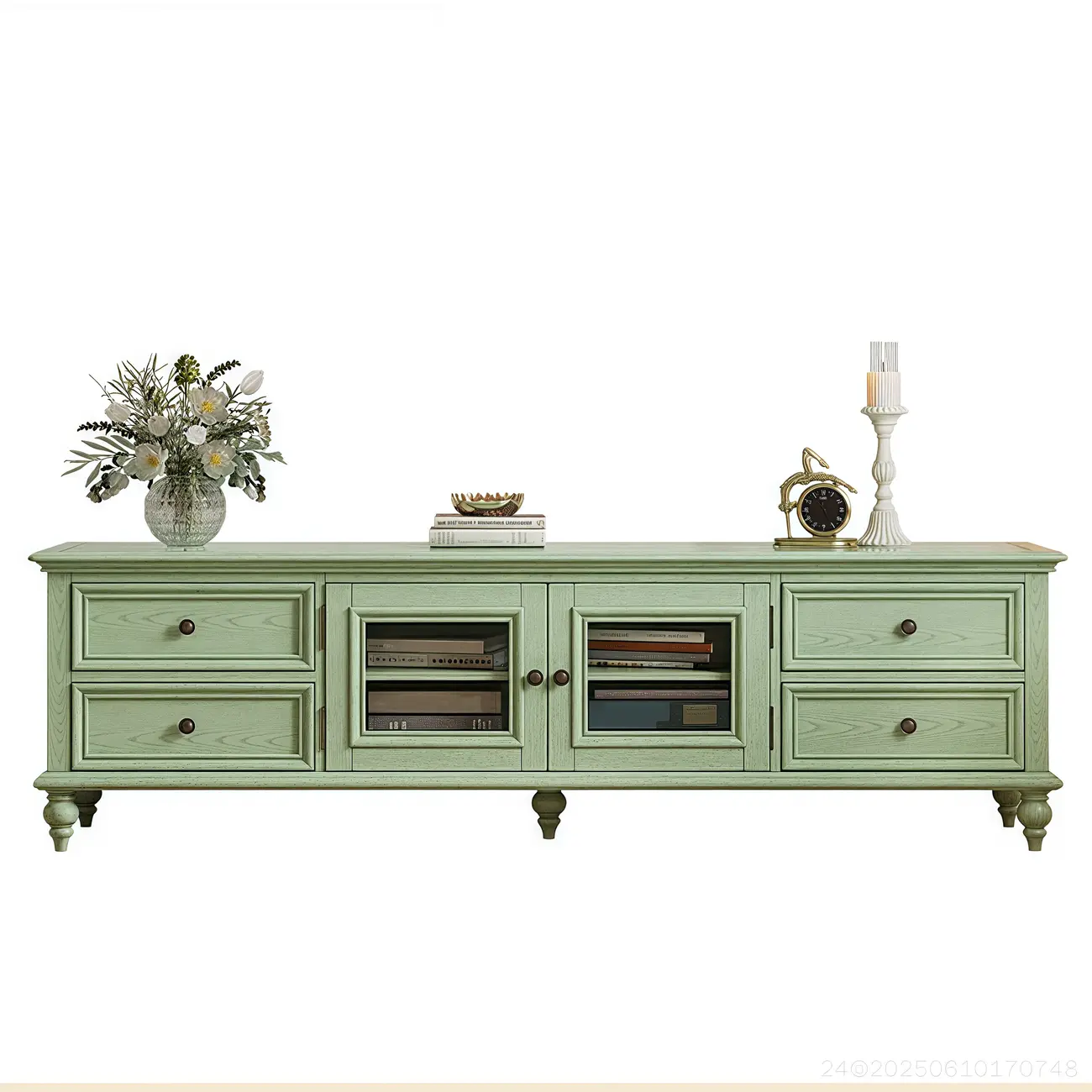 Wooden Mid-Century Green TV Stand with Storage Image - 11 | homeyfad