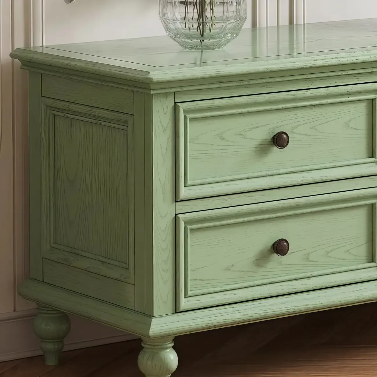 Wooden Mid-Century Green TV Stand with Storage Image - 4