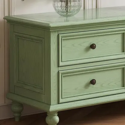 Wooden Mid-Century Green TV Stand with Storage Image - 4