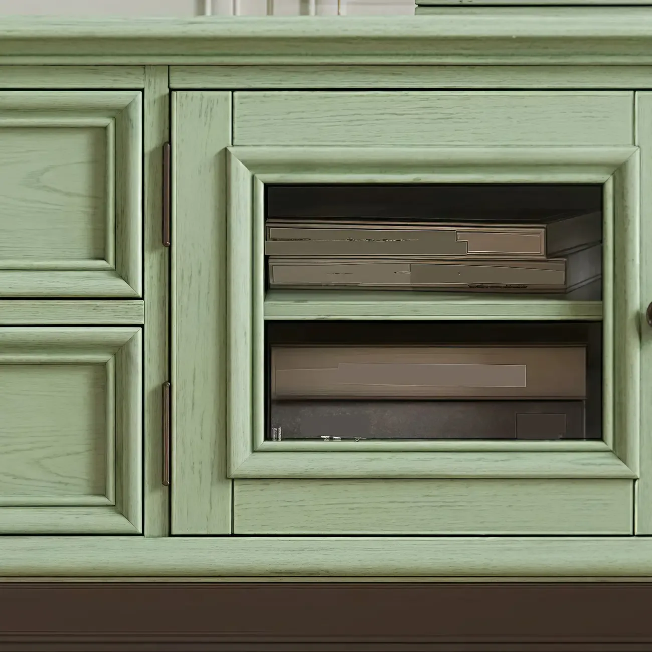 Wooden Mid-Century Green TV Stand with Storage Image - 7