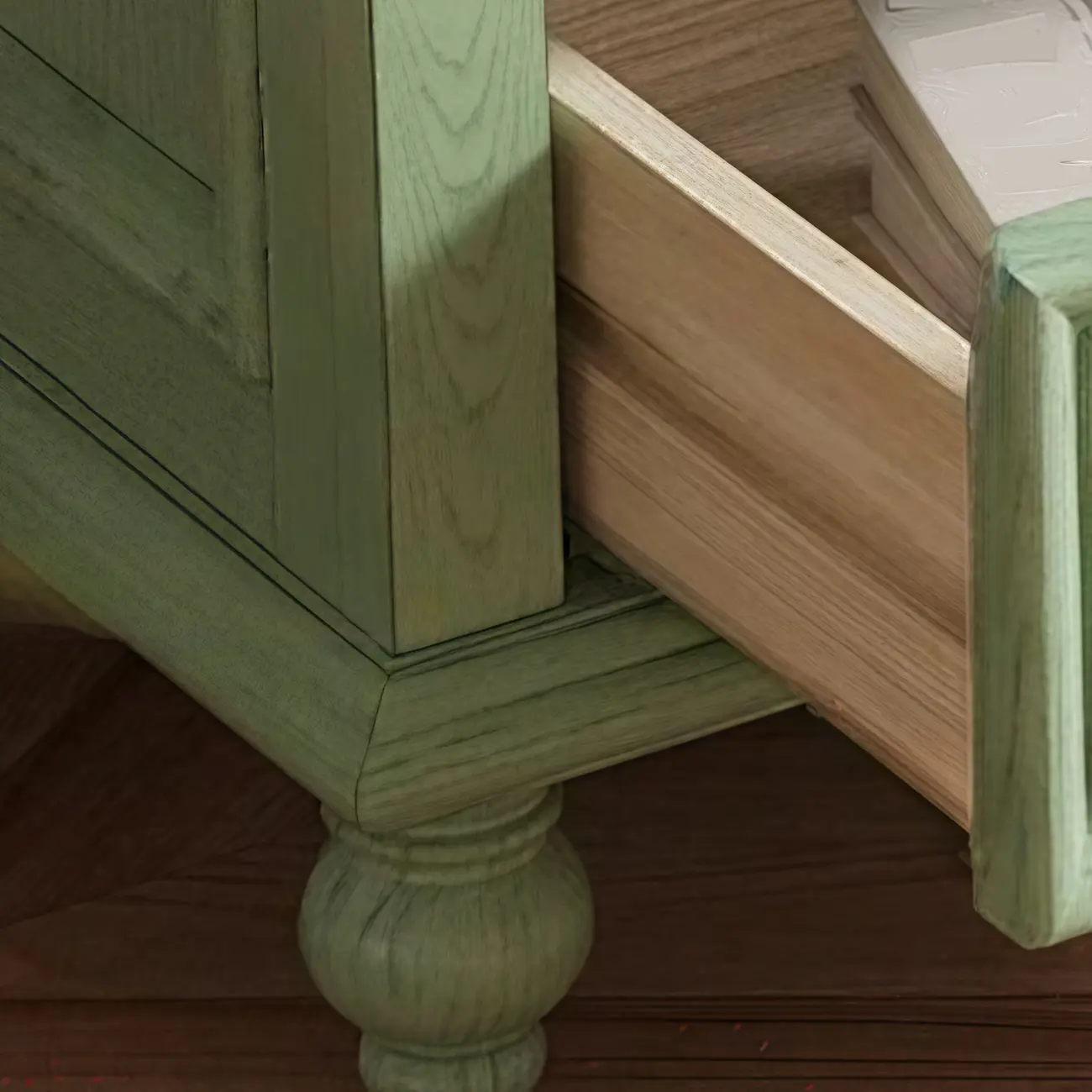 Wooden Mid-Century Green TV Stand with Storage Image - 8 | homeyfad