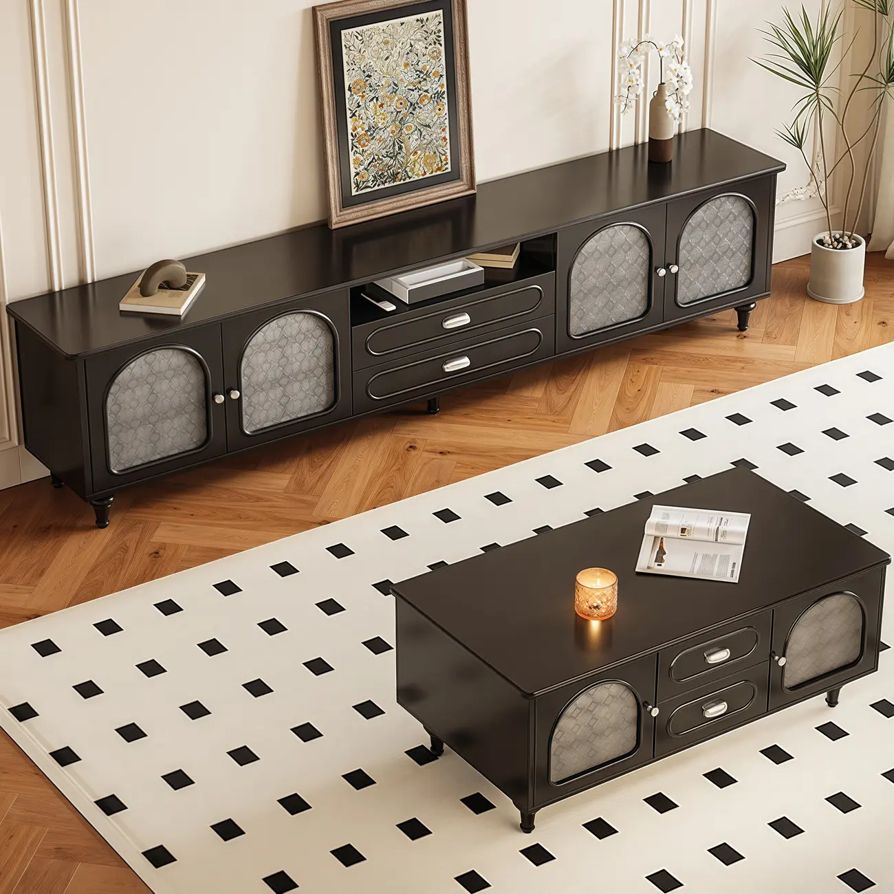 Modern Wood TV Stand with Cabinet and Drawers Image - 1 | homeyfad