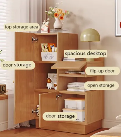 Art Deco Bedside Cabinet Nightstand with 3 Cabinets, 4 Shelves, Left Orientation, and Laminate Countertop Image - 2