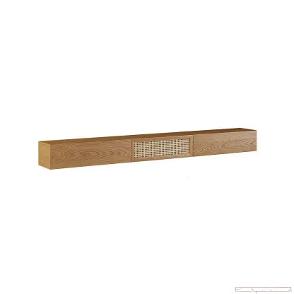 Walnut Ash Wood Floating Rattan Flip-Up TV Stand Image - 8