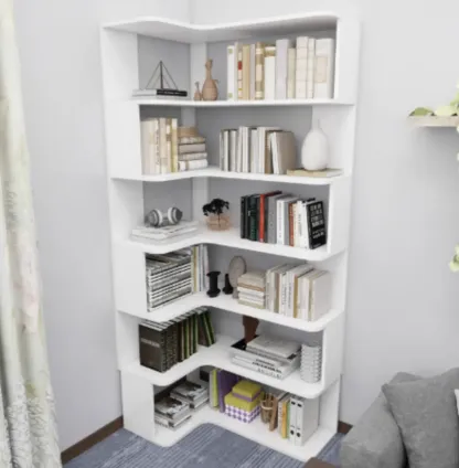 Manufactured Wood Corner Bookshelf with 6 Shelves Image - 18