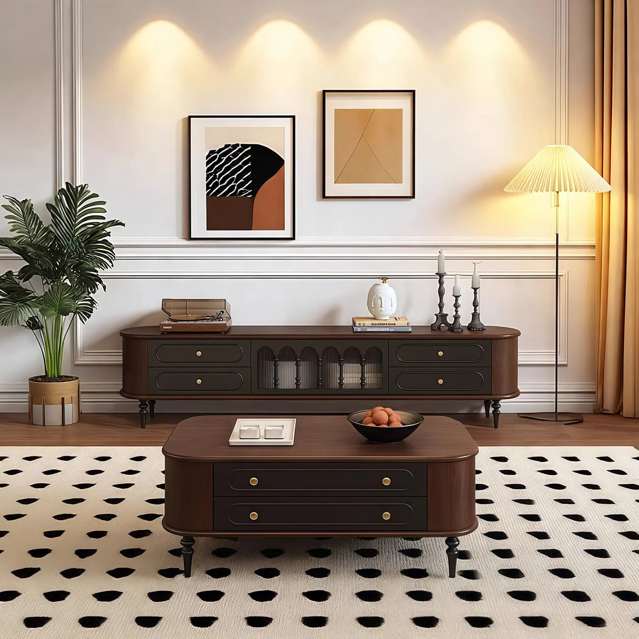 Modern Long Wooden 4-Drawer TV Stand with Doors Image - 2 | homeyfad