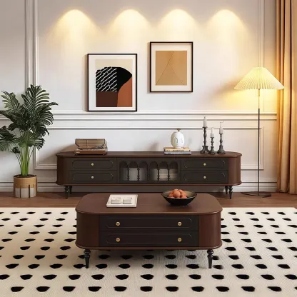 Modern Long Wooden 4-Drawer TV Stand with Doors Image - 2