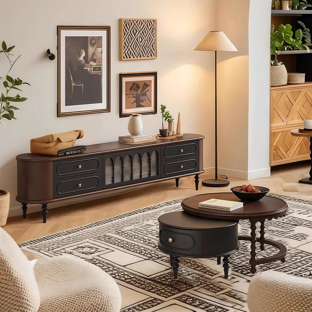 Modern Long Wooden 4-Drawer TV Stand with Doors Image - 3 | homeyfad