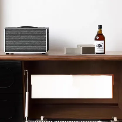 Modern Long Wooden 4-Drawer TV Stand with Doors Image - 6