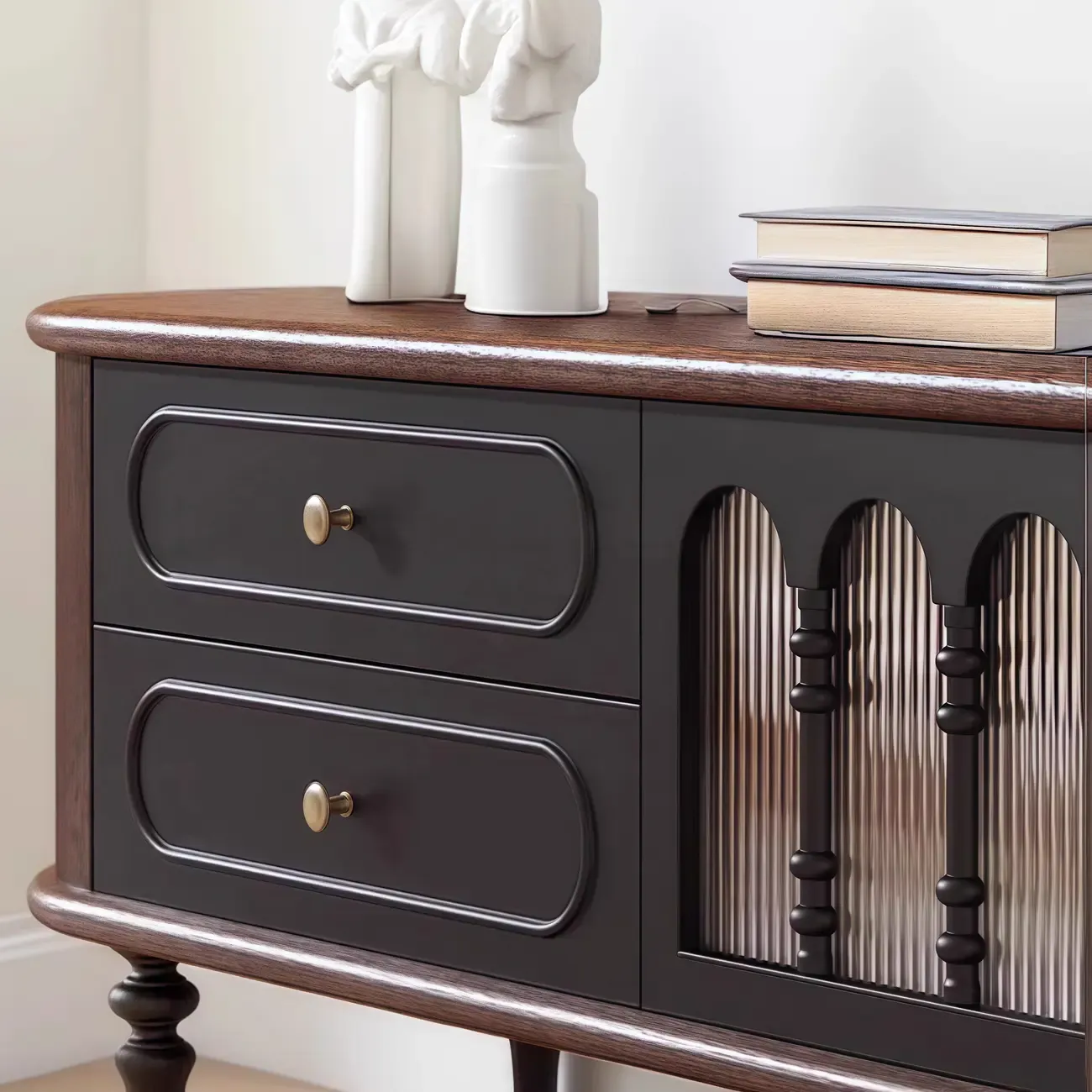 Modern Long Wooden 4-Drawer TV Stand with Doors Image - 7