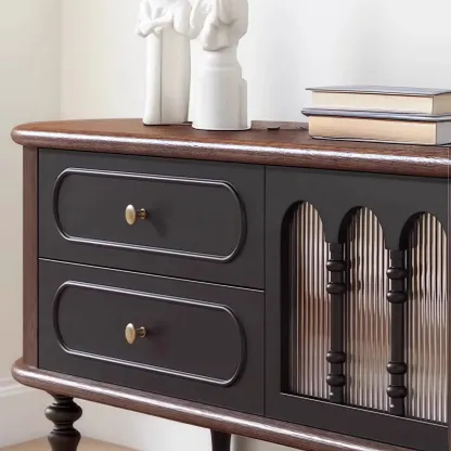 Modern Long Wooden 4-Drawer TV Stand with Doors Image - 7