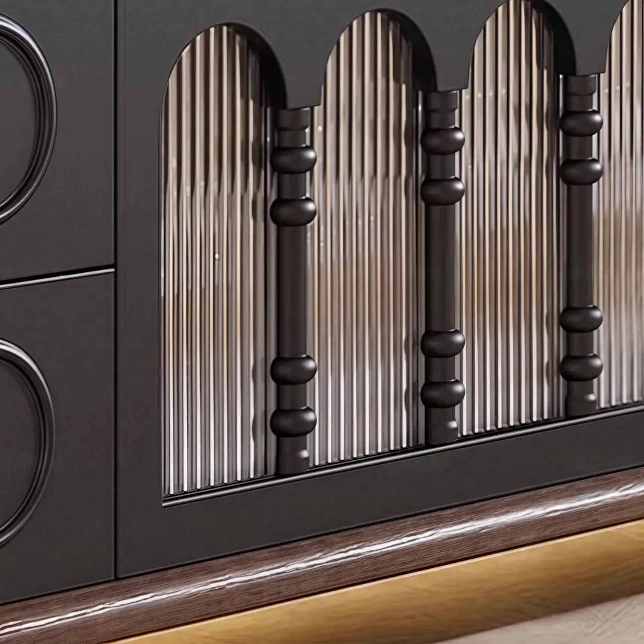 Modern Long Wooden 4-Drawer TV Stand with Doors Image - 8