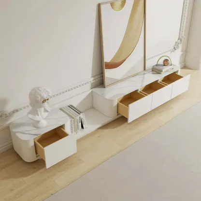 Extendable Modern Wooden White TV cabinet with Drawers Image - 7