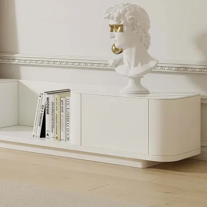 Extendable Modern Wooden White TV cabinet with Drawers Image - 9