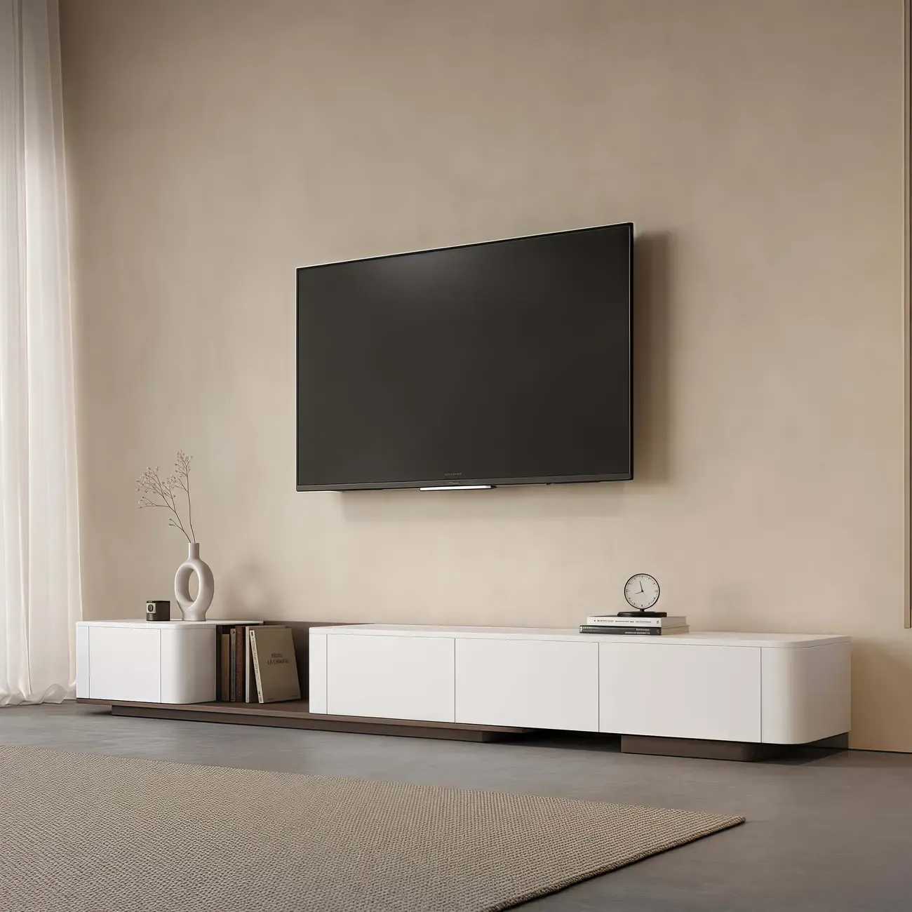 Extendable Modern Wooden White TV cabinet with Drawers Image - 3