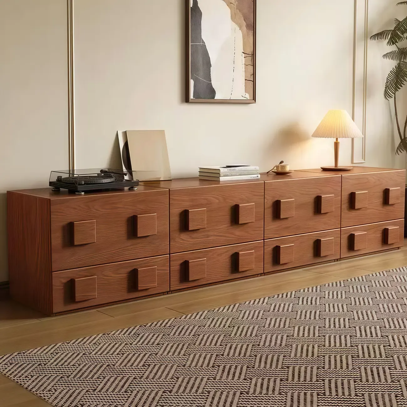 Living Room Brown 2-Tier Rectangular Wooden TV Stand | HomeyFad