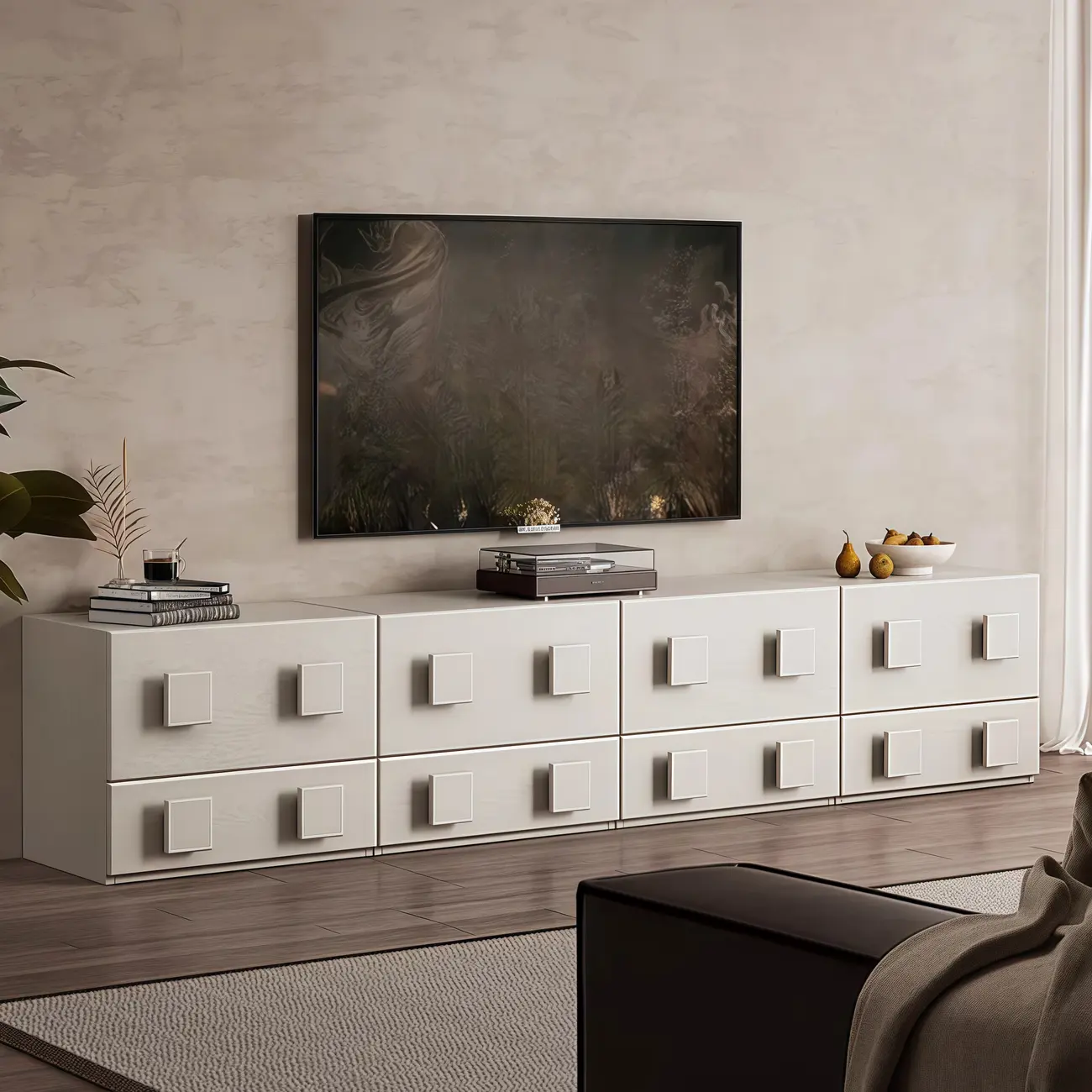 Living Room Brown 2-Tier Rectangular Wooden TV Stand Image - 3 | homeyfad