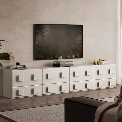 Living Room Brown 2-Tier Rectangular Wooden TV Stand Image - 3