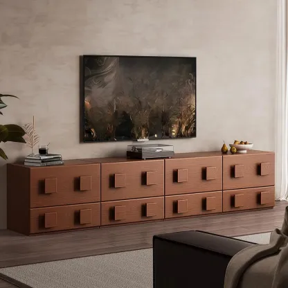 Living Room Brown 2-Tier Rectangular Wooden TV Stand Image - 2