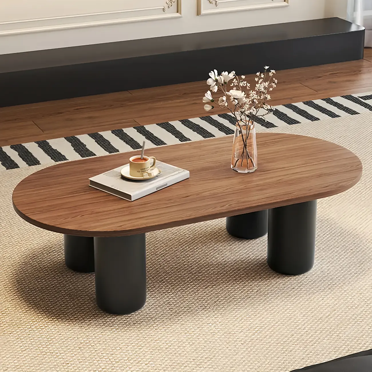 Oval Coffee Table with Durable Wood Construction and Sturdy Base Image - 1 | homeyfad